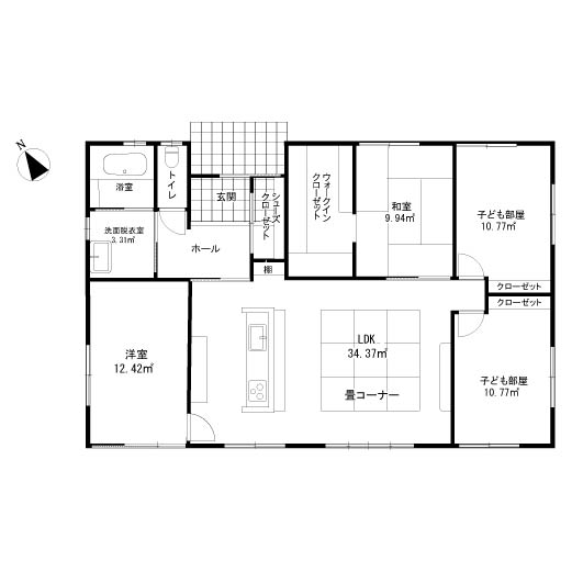 ユニバーサルデザインを取り入れたコンパクトな間取りの平屋住宅 Iemado イエマド